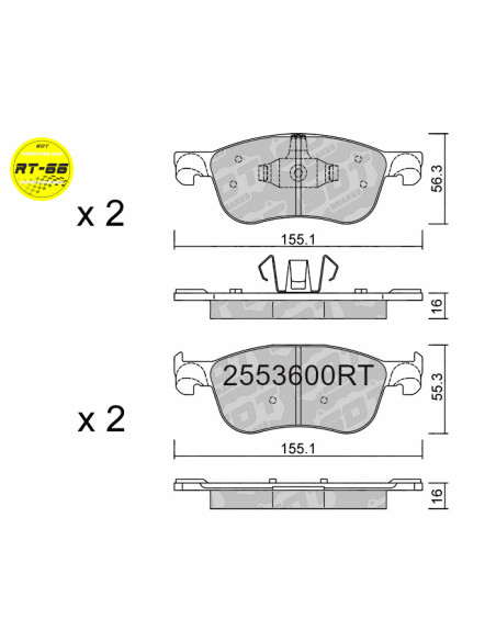 Racing RT66 Front Brake Pads for Ford Fiesta Mk8 1.5 ST 200 HP