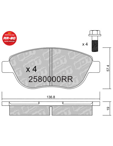 Pastillas De Freno Delanteras Racing Rr80 Ø283 Citroen C4 Fiat 500 Abarth Peugeot 206 207 307 Corsa D