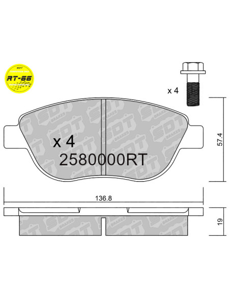 FRONT RACING BRAKEPADS RT66 Ø283 CITROEN C4 FIAT 500 ABARTH PEUGEOT 206 207 307 CORSA D