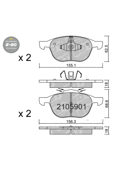FRONT HIGH PERFORMANCE BRAKEPADS S50 FORD C-MAX FOCUS MK3 VOLVO V40