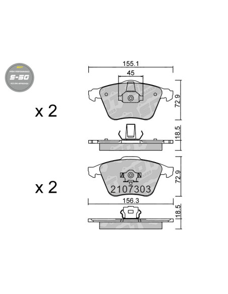 FRONT HIGH PERFORMANCE BRAKEPADS S50 FORD FOCUS ST MK2 MAZDA 3 BK 2.3i MPS VOLVO C30 T5
