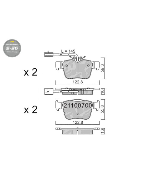 REAR PADS HIGH PERFORMANCE S50 ALFA ROMEO GIULIA II 952 STELVIO MASERATI LEVANTE