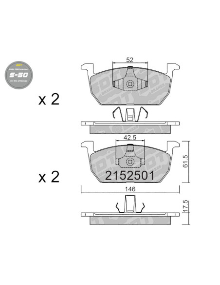PASTILLAS DE FRENO DELANTERAS HIGH PERFORMANCE S50 AUDI A1 SEAT ARONA IBIZA 6F SKODA KAMIQ SCALA VW POLO TCROSS TAIGO