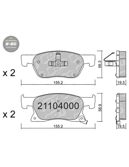 FRONT HIGH PERFORMANCE BRAKEPADS S50 OPEL ASTRA K B16 ASTRA K SPORTS TOURER B16
