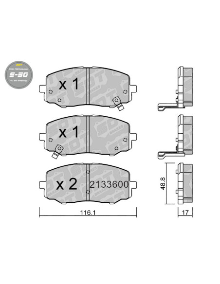 FRONT HIGH PERFORMANCE BRAKEPADS S50 HYUNDAI i20 PB PBT
