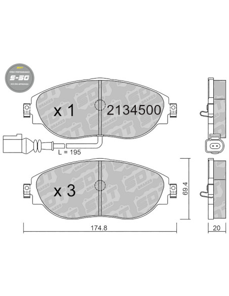 FRONT HIGH PERFORMANCE BRAKEPADS S50 AUDI A3 S3 8V Q3 CUPRA FORMENTOR SEAT LEON CUPRA 5F VW ARTEON GOLF VII R