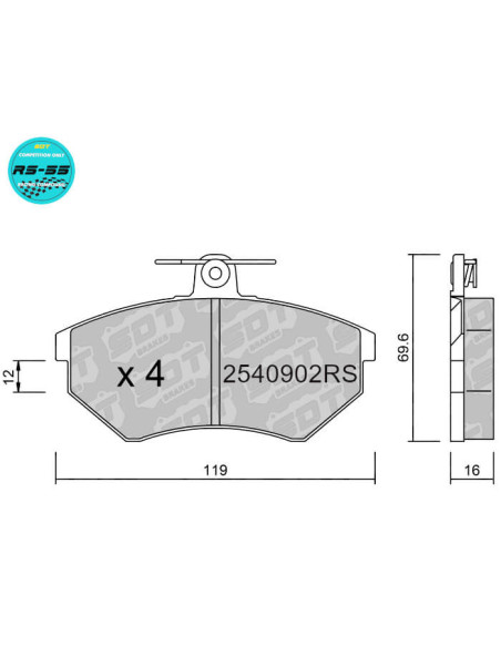 Front racing RS55 brakepads SEAT CORDOBA IBIZA II CUPRA ABF TOLEDO VW CORRADO GOLF II GTI
