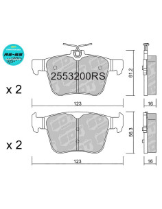 Rear racing RS55 brakepads AUDI A3 8V CUPRA ATECA FORMENTOR SEAT LEON 5F VW GOLF VII (Electronic handbrake)