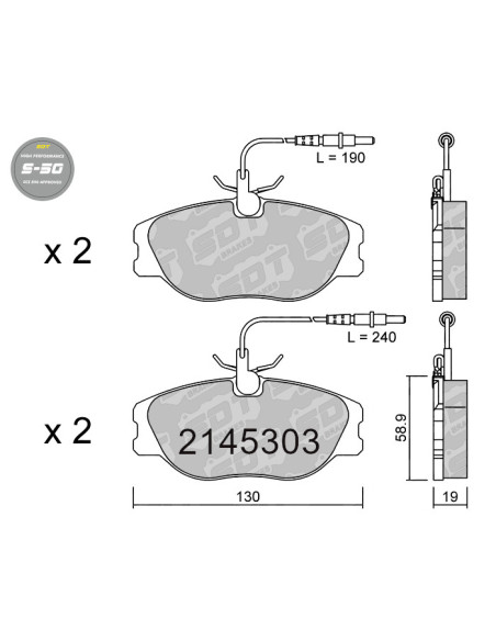 Pastillas De Freno Delanteras High Performance S50 Citroen Evasion Jumpy Fiat Scudo Ulysse Lancia Delta Thema Peugeot 806 Expert