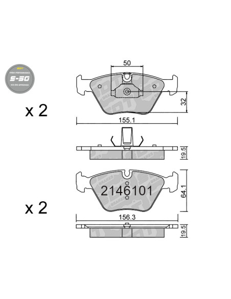 Pastillas De Freno Delanteras High Performance S50 Bmw Serie 3 E46 Z4 E85 Mg Zt