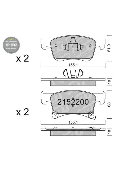 FRONT HIGH PERFORMANCE BRAKEPADS S50 OPEL ADAM CORSA E