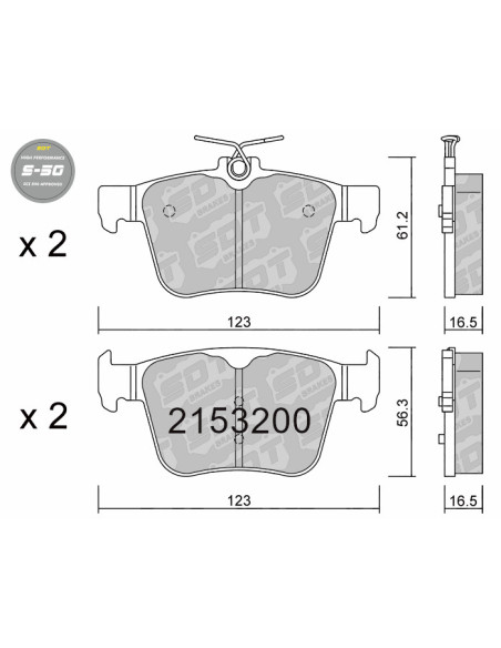 REAR HIGH PERFORMANCE REAR BRAKEPADS S50 EPB AUDI A3 8V CUPRA SEAT LEON 5F VW GOLF VII (ELECTRIC HANDBRAKE)