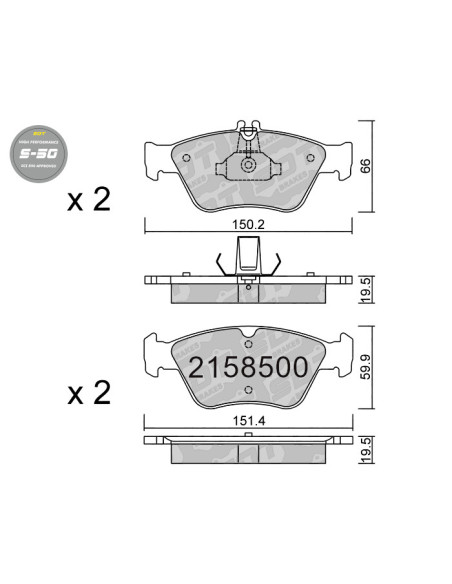 Pastillas De Freno Delanteras High Performance S50 Mercedes Clase C 202 Clk 208 E 210 Slk 170