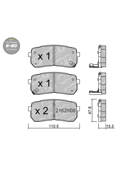 REAR HIGH PERFORMANCE BRAKEPADS S50 HYUNDAI H1 i800 ix55 VERACRUZ KIA CARNIVAL III SORENTO III