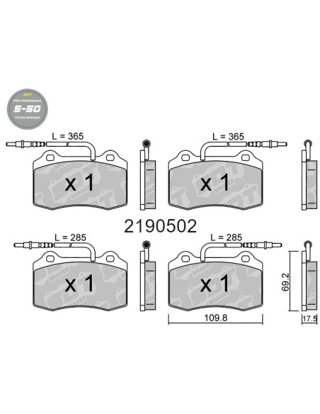 FRONT HIGH PERFORMANCE BRAKEPADS S50 PEUGEOT 406 COUPE PINZA BREMBO
