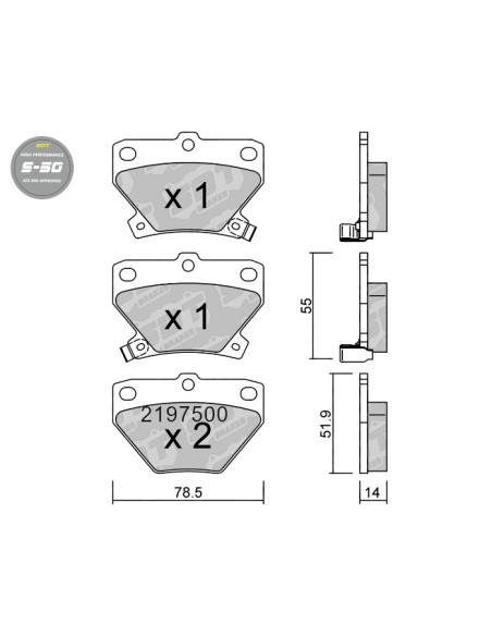 REAR HIGH PERFORMANCE BRAKEPADS S50 TOYOTA CELICA / COROLLA / PRIUS / YARIS (AKEBONO CALIPER)