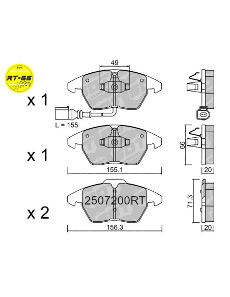 FRONT RACING BRAKEPADS RT66 AUDI A1 S1 PEUGEOT 207 RC 208 GTI SEAT IBIZA 6J CUPRA FABIA 5J VW POLO 6R 6C GTI