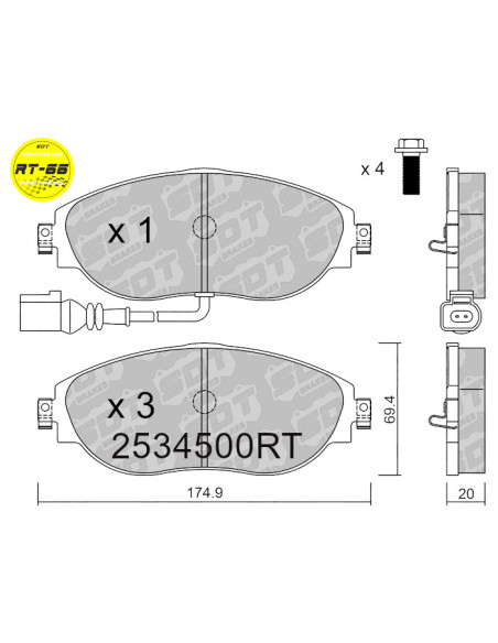 FRONT RACING BRAKEPADS RT66 AUDI A3 S3 8V Q3 CUPRA FORMENTOR SEAT LEON CUPRA 5F VW ARTEON GOLF VII CLUBSPORT